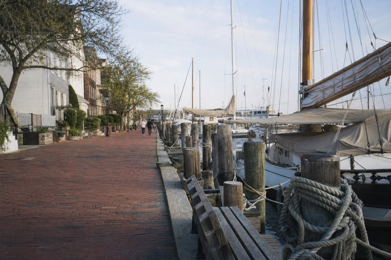 Historic Seaport waterfront in Key West with boats docked and the street beyond, no text, no logos, no people